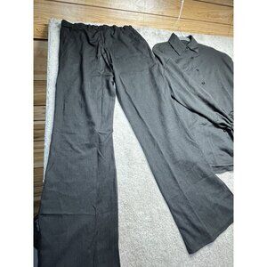 Womens BLACK Long Sleeve Button-Up Textured Blouse pants set With Tie Cuffs NWOT